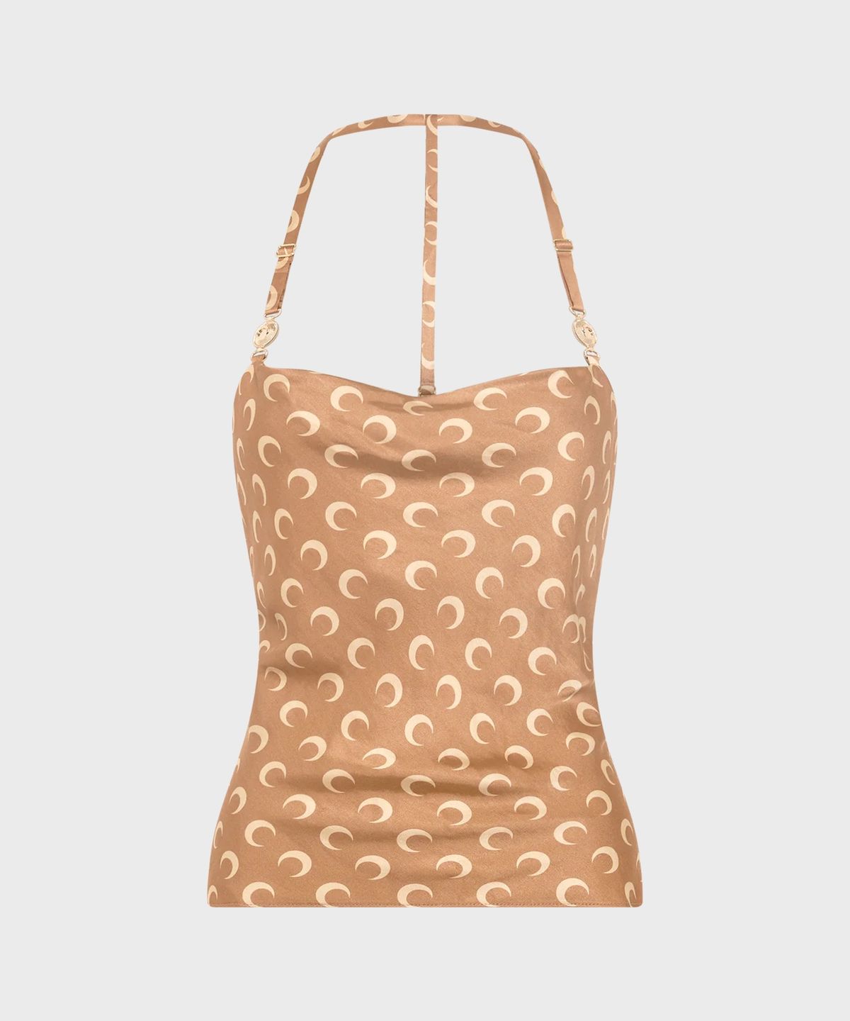 마린 세르(MARINE SERRE) (W) 문 새틴 스트랩 탑 다크 카멜 MOON SATIN STRAP TOP DARK CAMEL