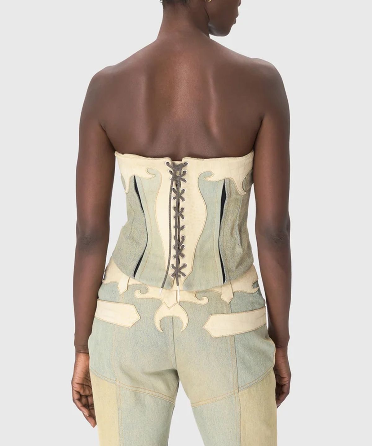 마린 세르(MARINE SERRE) (W) 리제너레이티드 데님 뷔스티에 탑 샌드 REGENERATED DENIM BUSTIER TOP SAND