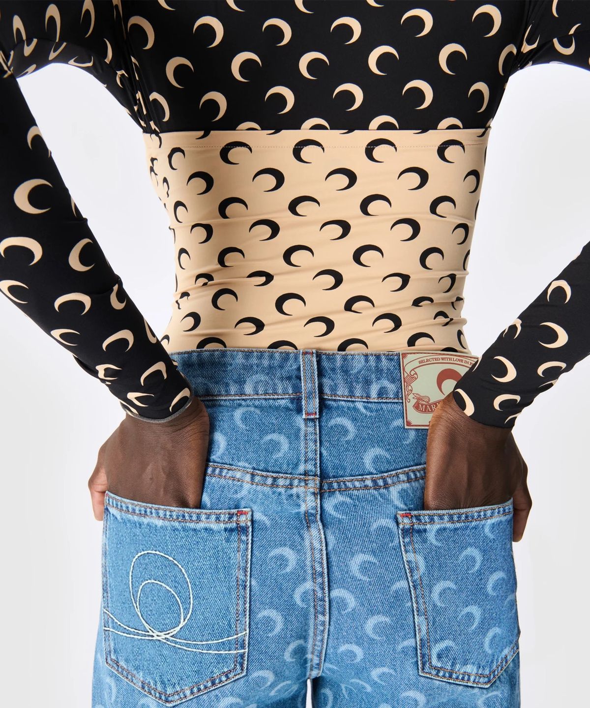 마린 세르(MARINE SERRE) (W) 리사이클드 문 저지 튜브 탑 탄 RECYCLED MOON JERSEY SS TUBE TOP TAN