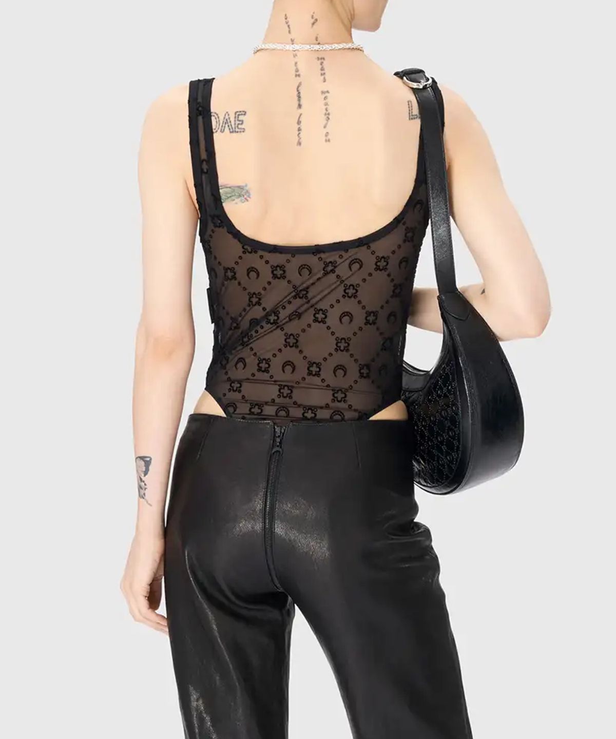마린 세르(MARINE SERRE) (W) 리사이클드 메쉬 플록 바디수트 블랙 RECYCLED MESH FLOCK BODYSUIT BLACK