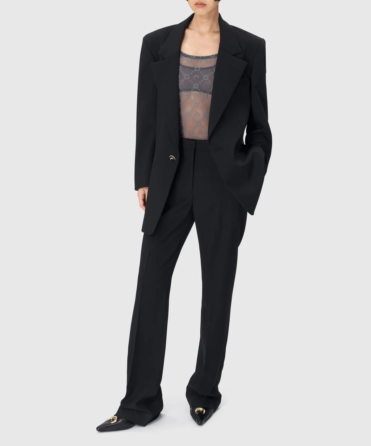 마린 세르(MARINE SERRE) (W) 리사이클드 메쉬 플록 바디수트 스톤 그레이 RECYCLED MESH FLOCK BODYSUIT STONE GREY