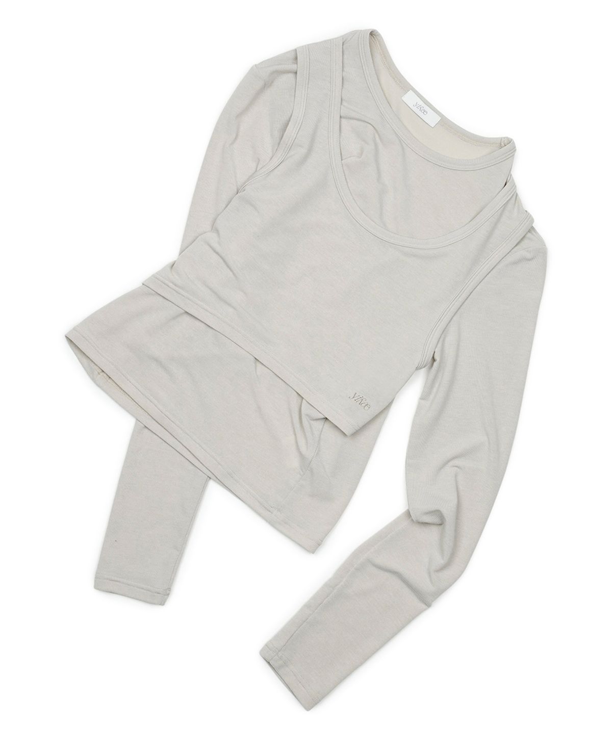 이예(YIYAE) Ensemble Overlay Curve Layered Sleeve Light Grey