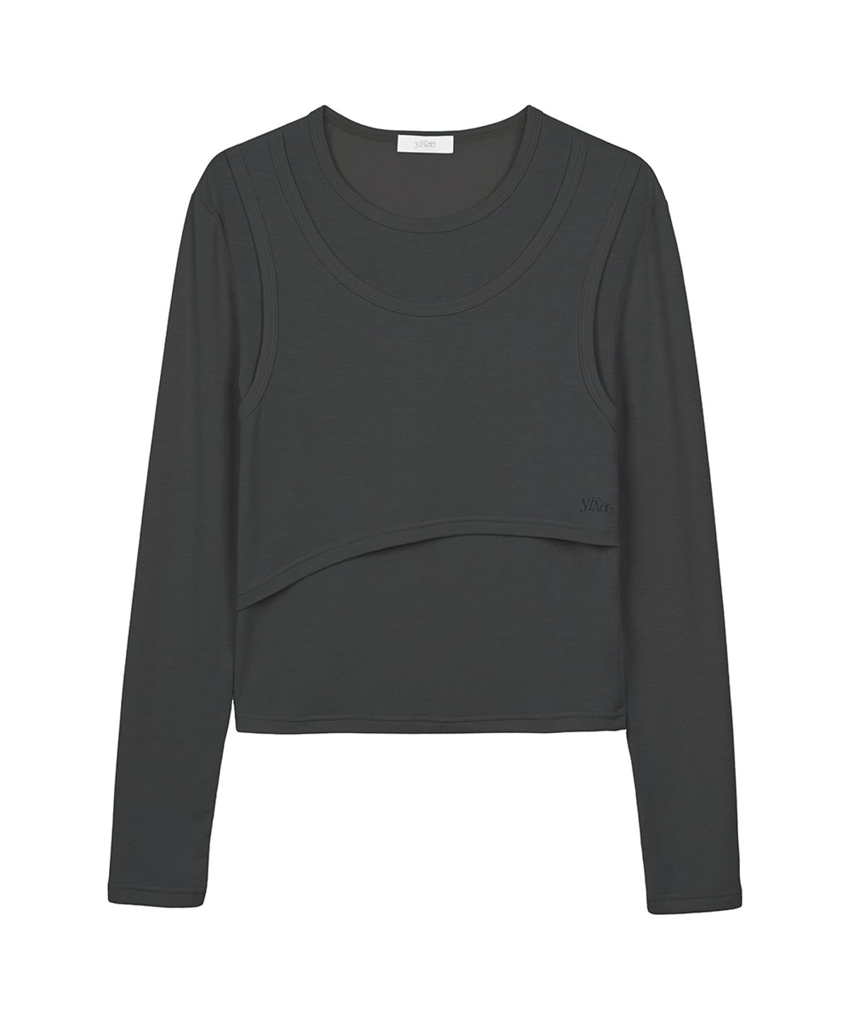이예(YIYAE) Ensemble Overlay Curve Layered Sleeve Charcoal