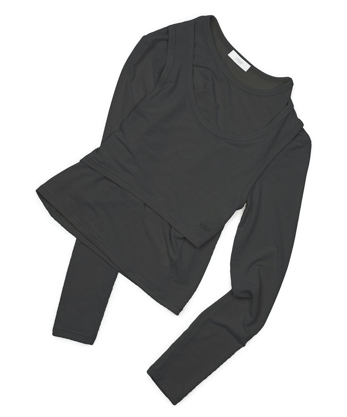 이예(YIYAE) Ensemble Overlay Curve Layered Sleeve Charcoal
