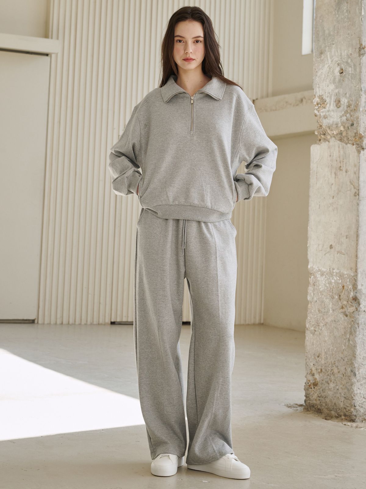 누브(NOUVE) 와이드 핀턱 밴딩 팬츠 - 멜란지 그레이 / Wide Pintuck Banding Pants - M. Gray