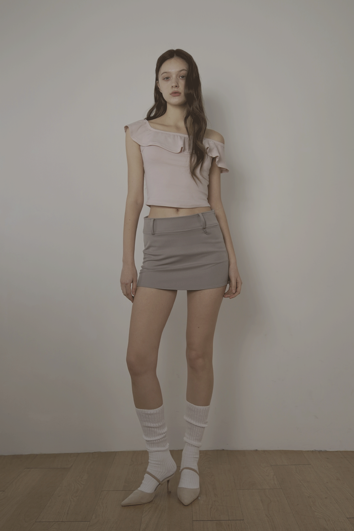 벨리아르(BELLIALEU) BELT MINI SKIRT-ASH BEIGE