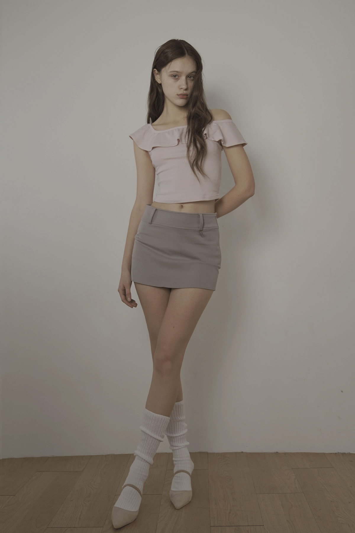 벨리아르(BELLIALEU) BELT MINI SKIRT-ASH BEIGE