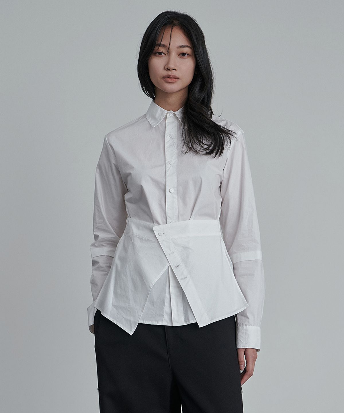 이예(YIYAE) Structured Layered Slim Shirts White
