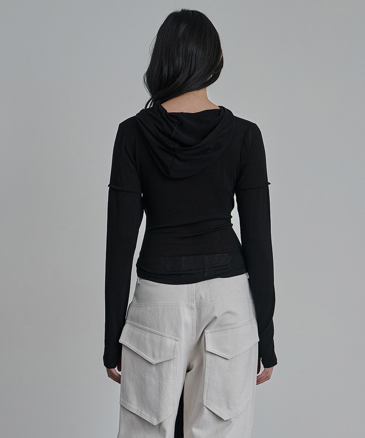 이예(YIYAE) Layered Wrap Knot Hood Black