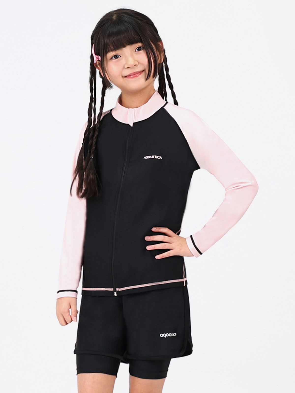 아쿠아티카(AQUATICA) 아동 래쉬가드 AQAJJ451+AQA420 반바지3부워터레깅스 선수용수경5종세트
