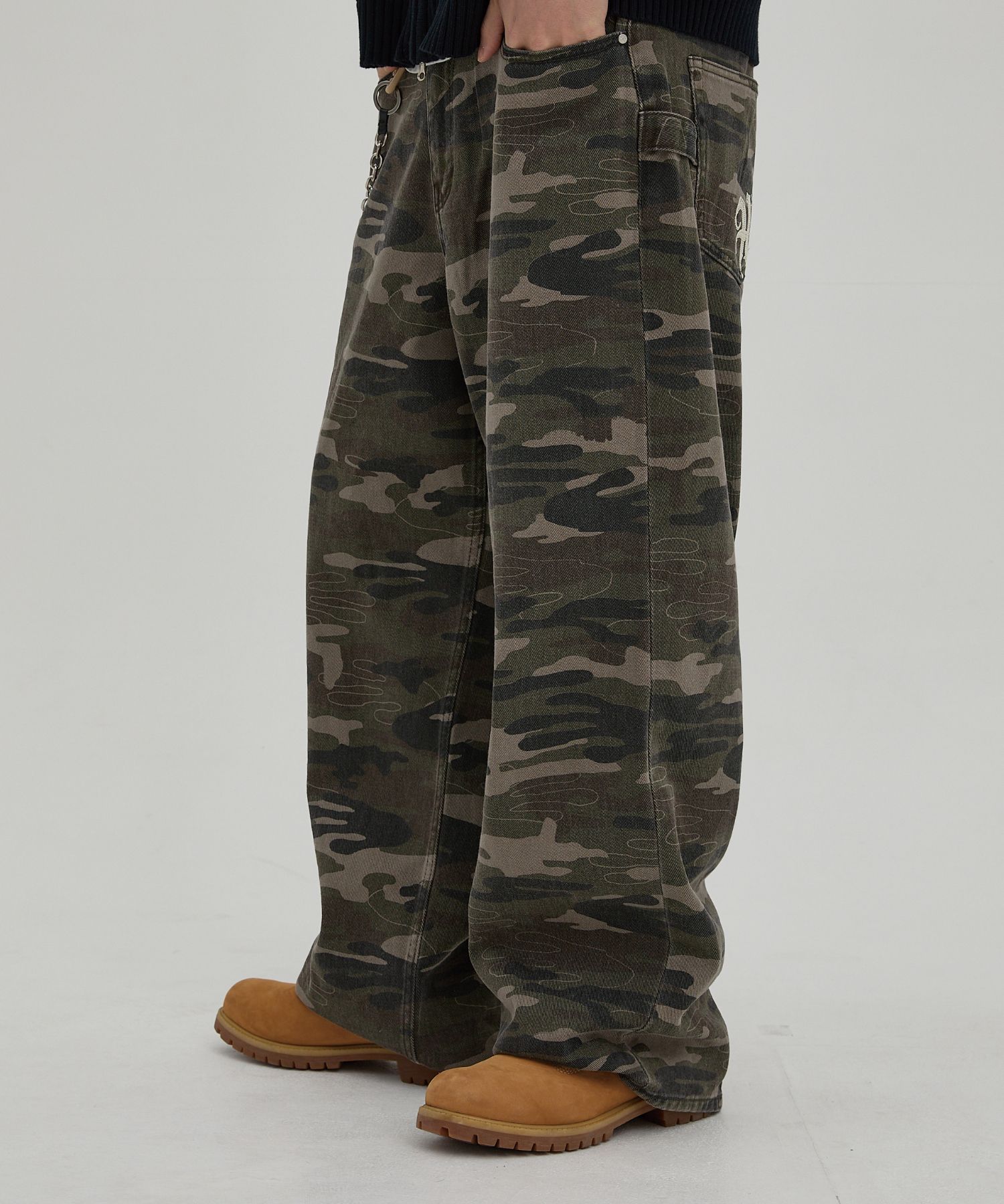 MUSINSA | HOODHOOD HD Chain Embroidery Denim Pants Camo