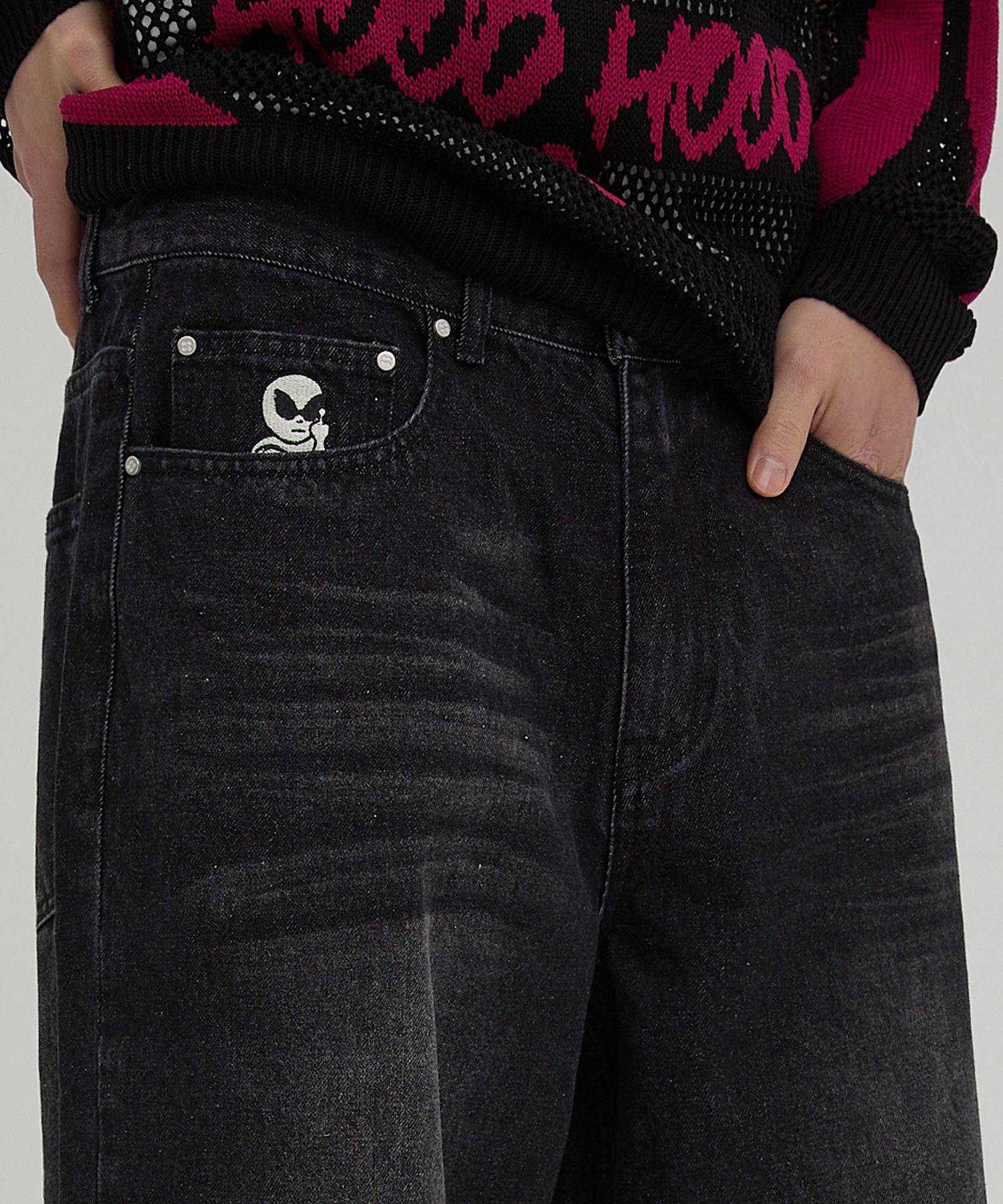 【HOODHOOD】HD Chain Embroidery Denim Pants 4色 HOODHOOD】HD Chain Embroidery Denim Pants 4色