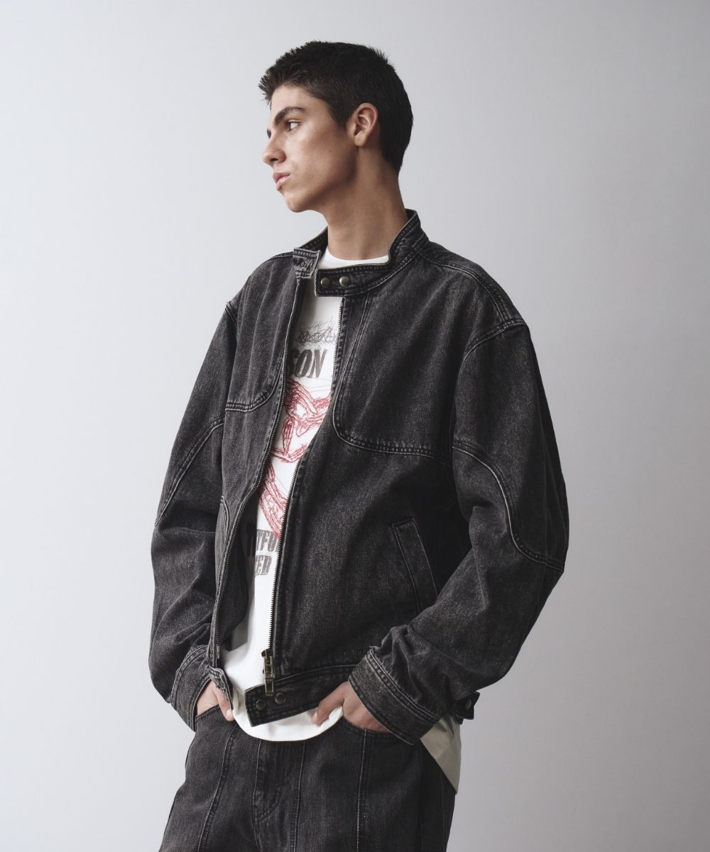 MUSINSA公式 | MAISON MINED OBLATE BIKER DENIM JACKET BLACK
