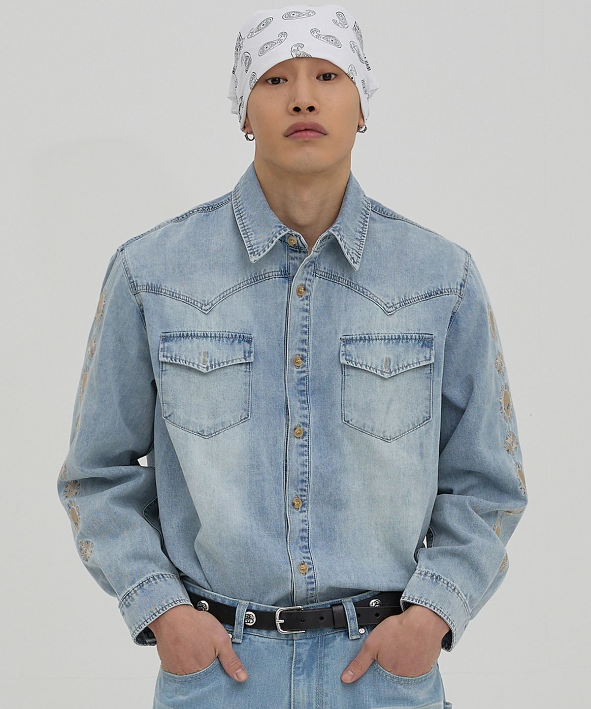 후드후드(HOODHOOD) 에일리언 웨스턴 데님 셔츠 라이트블루