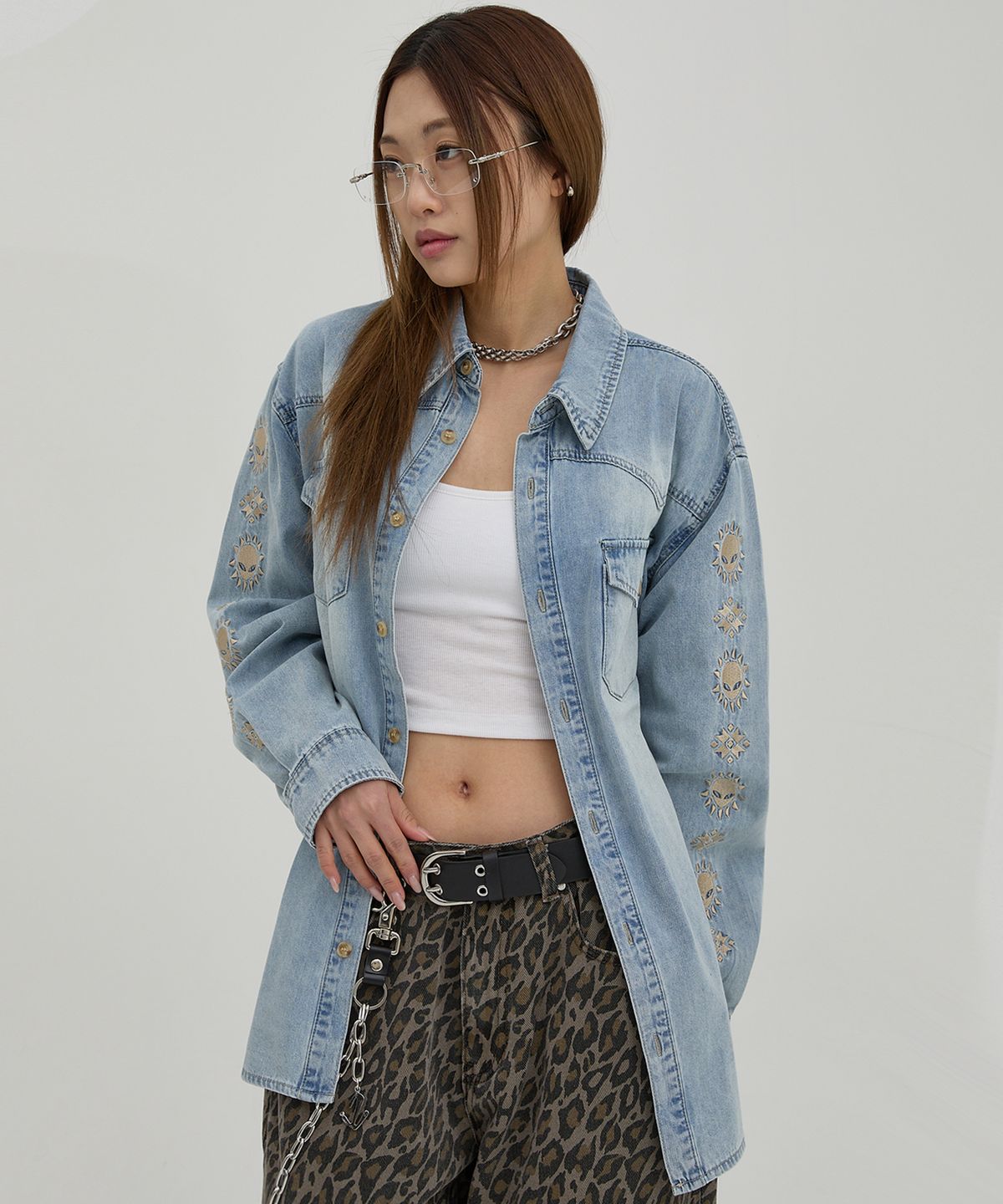 후드후드(HOODHOOD) 에일리언 웨스턴 데님 셔츠 라이트블루