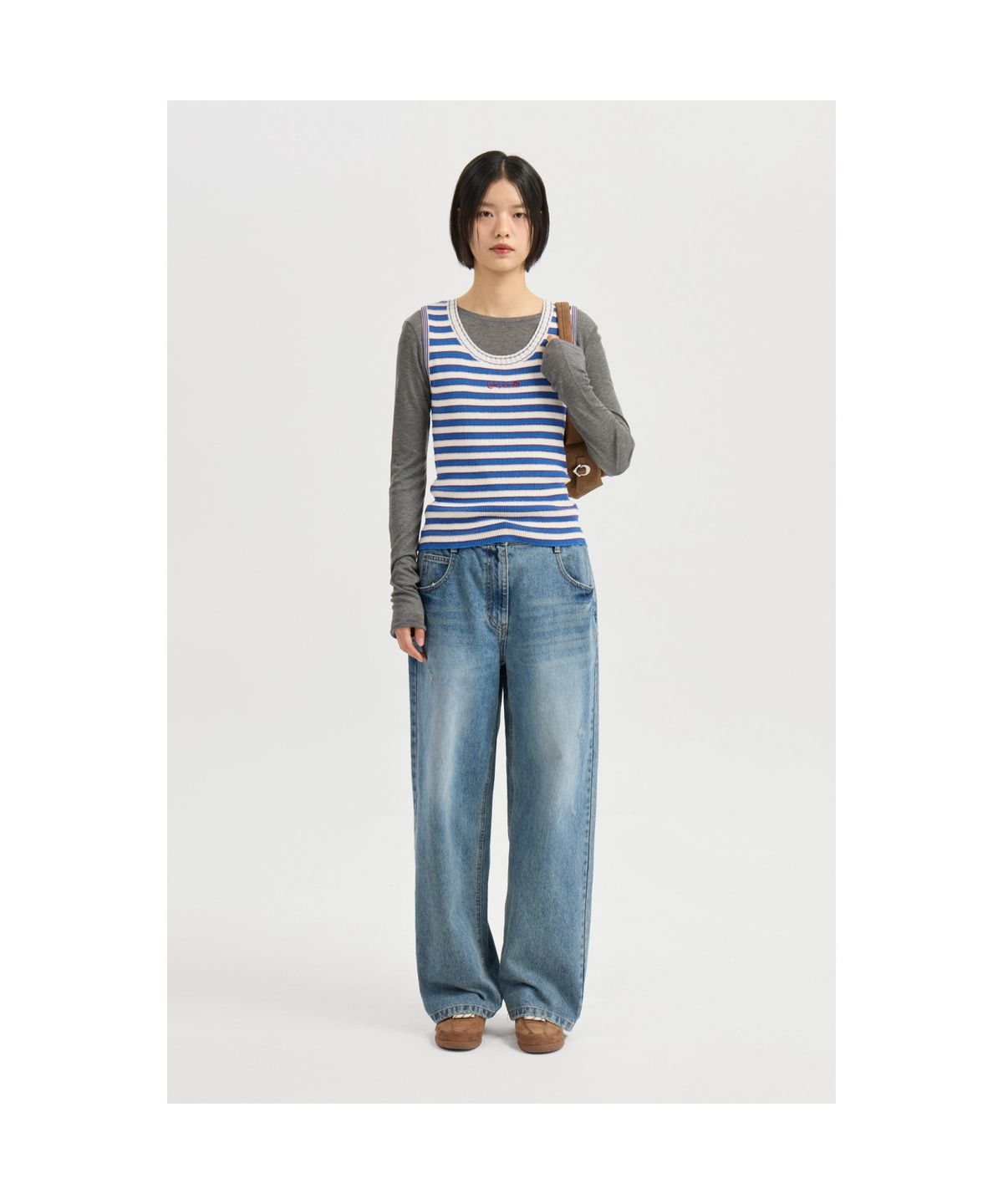 럭키슈에뜨(LUCKY CHOUETTE) [Atelier] Mesh Slim Fit Long Sleeve T-shirt (melange grey) LFTAM25835GYM