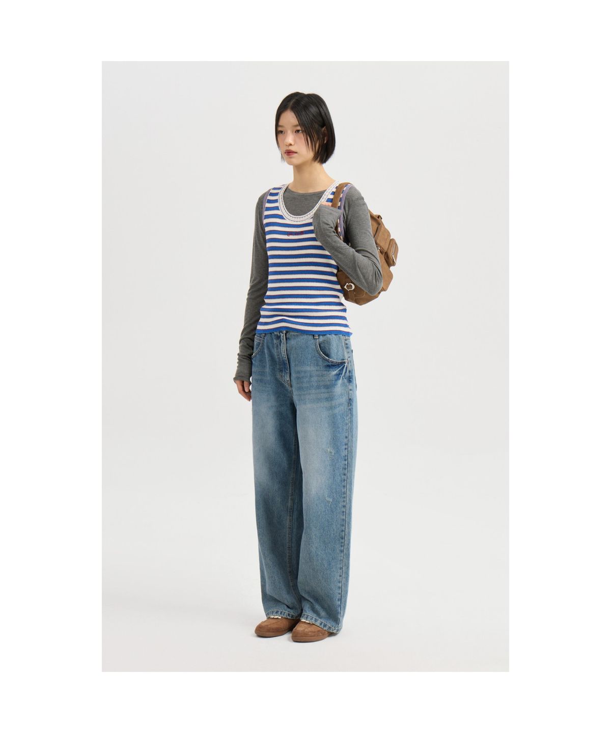 럭키슈에뜨(LUCKY CHOUETTE) [Atelier] Mesh Slim Fit Long Sleeve T-shirt (melange grey) LFTAM25835GYM