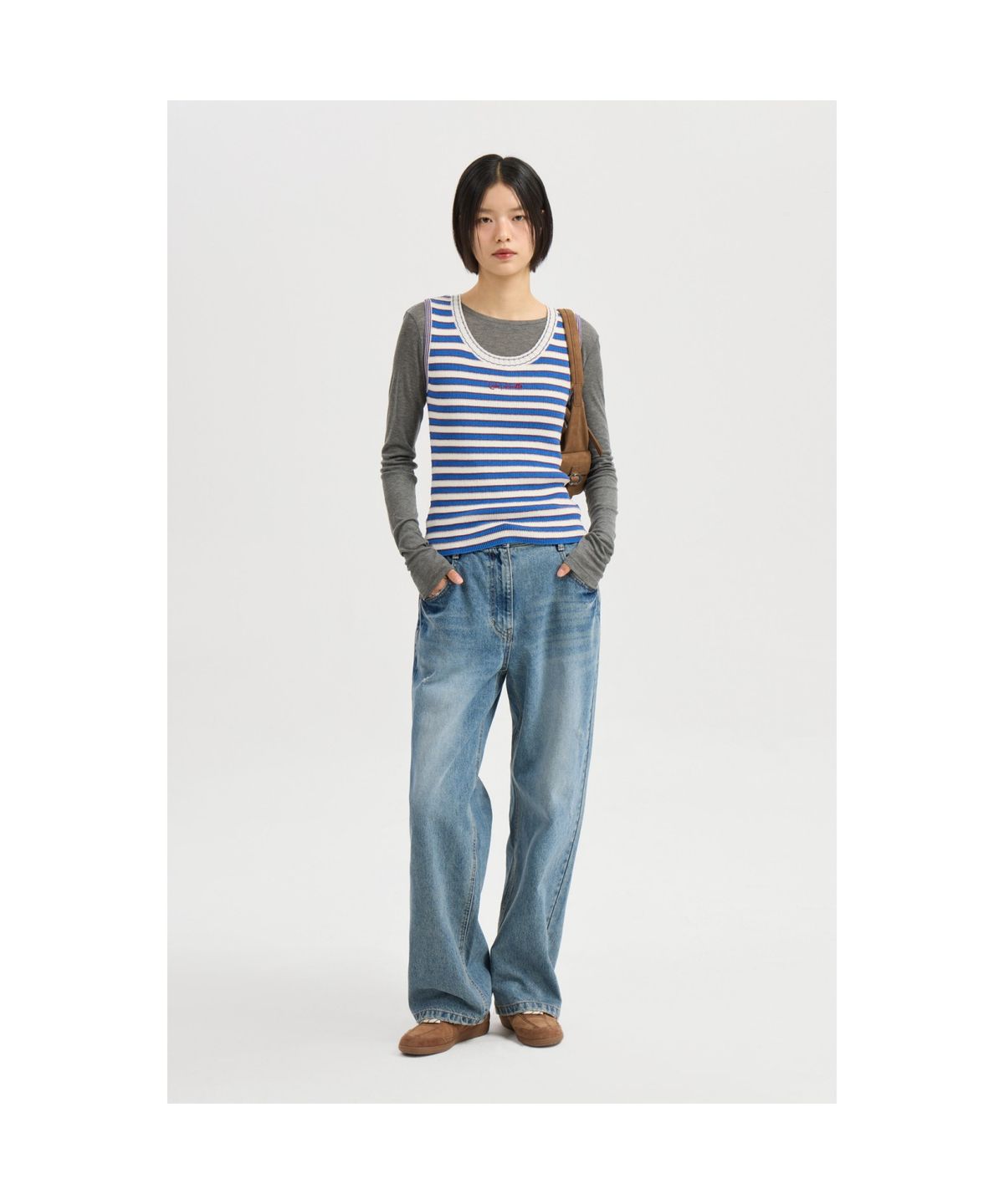 럭키슈에뜨(LUCKY CHOUETTE) [Atelier] Mesh Slim Fit Long Sleeve T-shirt (melange grey) LFTAM25835GYM
