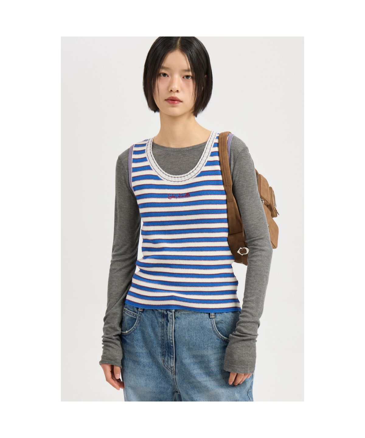 럭키슈에뜨(LUCKY CHOUETTE) [Atelier] Mesh Slim Fit Long Sleeve T-shirt (melange grey) LFTAM25835GYM