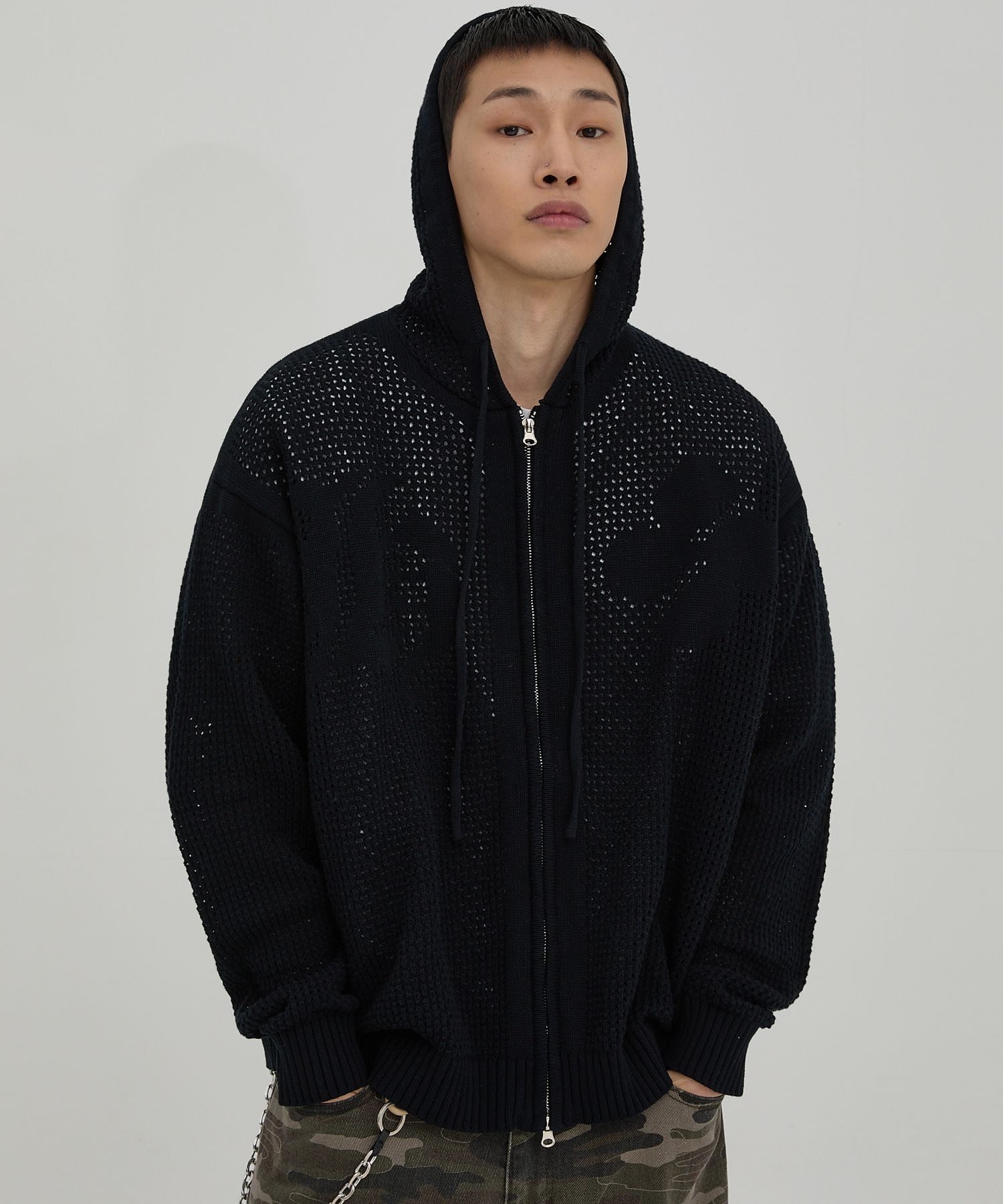 【SATIIIZ】Kien Bokashi Knit Hood Zip-up SATIIIZ】Kien Bokashi Knit Hood Zip-up (SATiiiZ/ニット