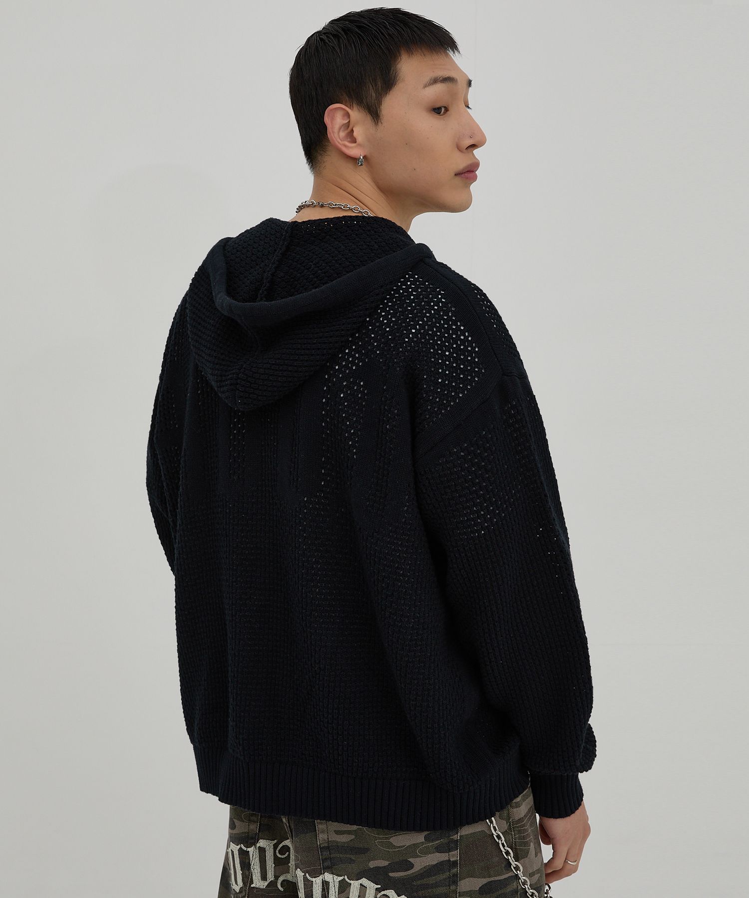 MUSINSA | HOODHOOD H Skashi Knit Hoodie Zip-Up Black