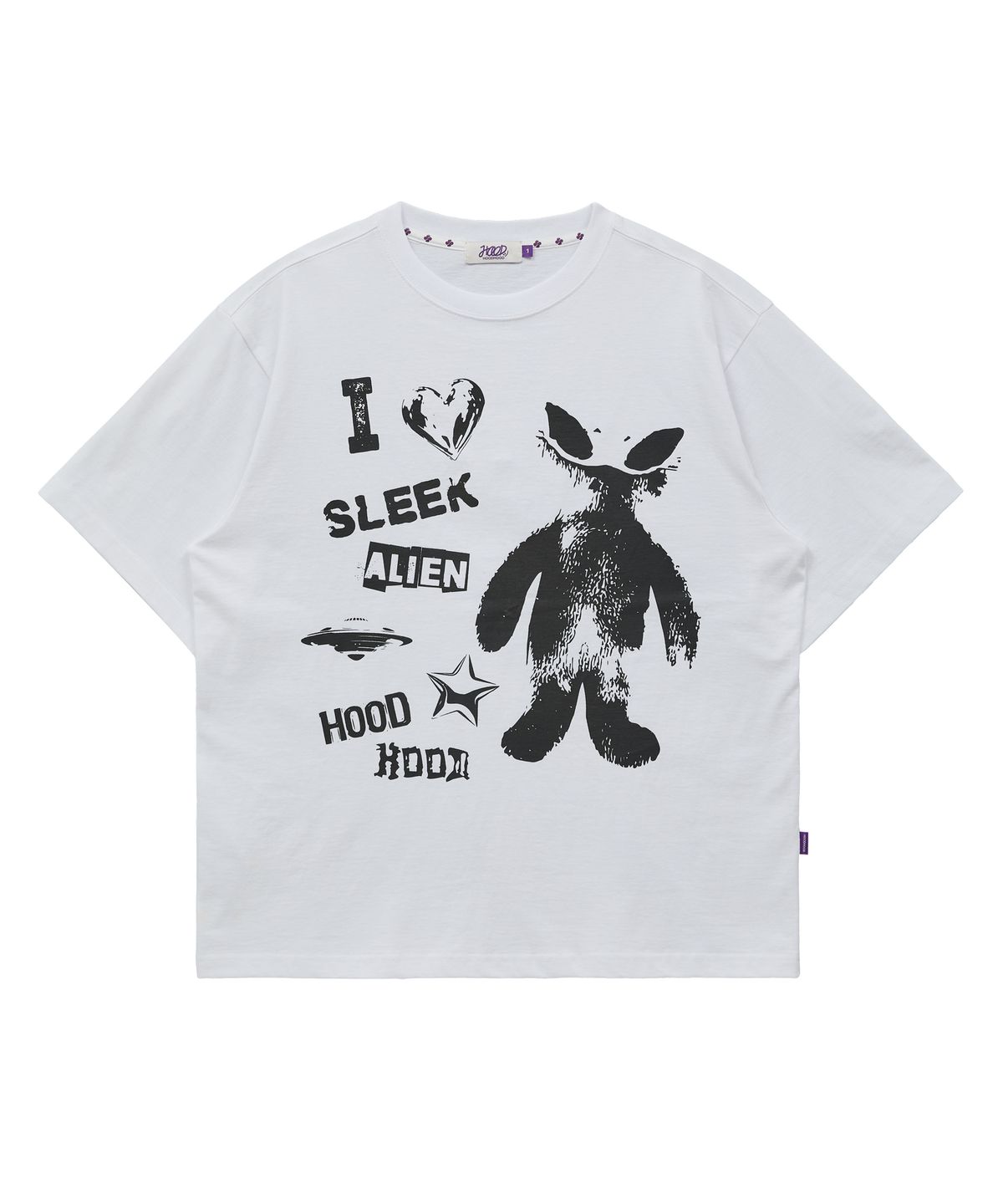 후드후드(HOODHOOD) 에일리언 스탬프 오버핏 반팔티셔츠 화이트