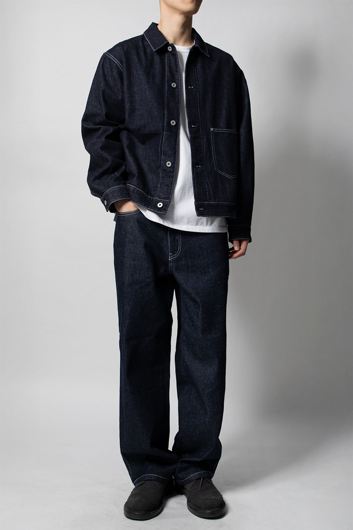 홀리선(HORLISUN) Blueborn Tapered Nep Denim Pants Dark Navy