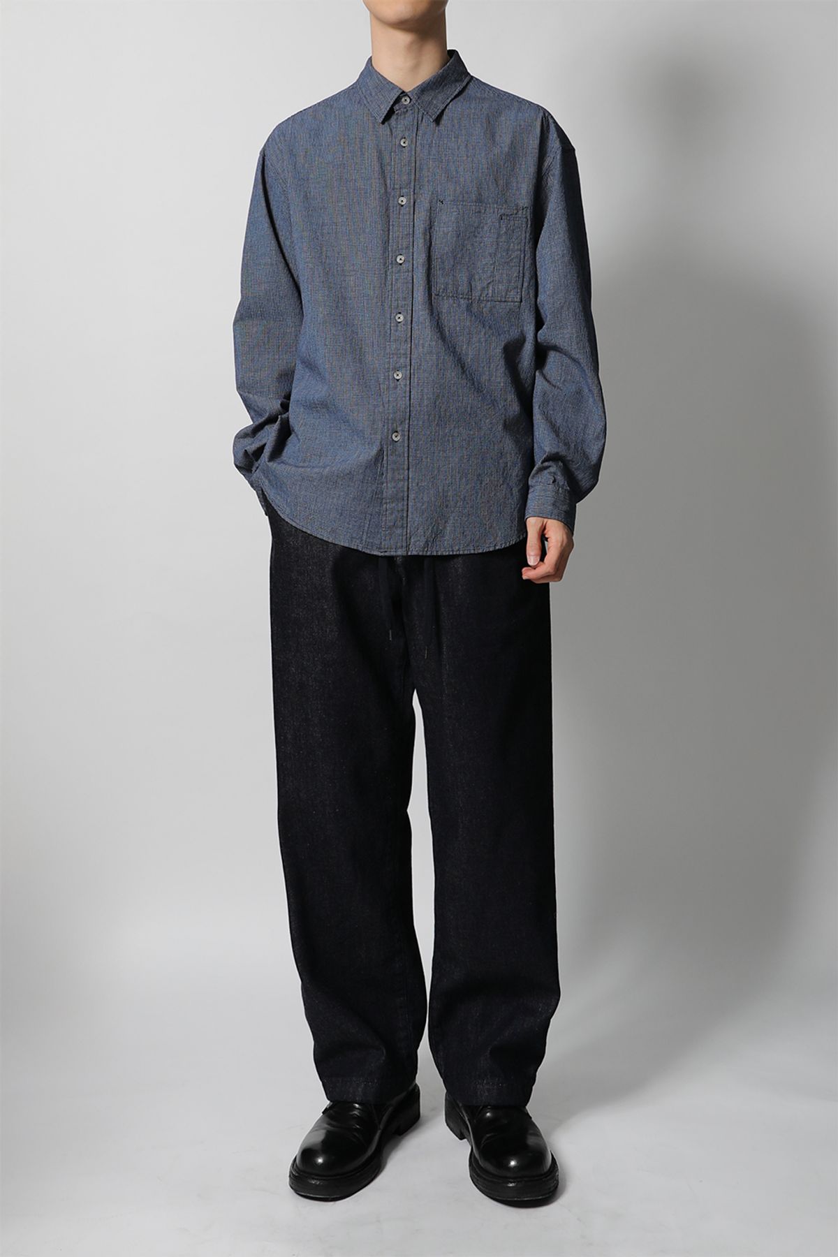 홀리선(HORLISUN) Cove Drape Loose Denim Pants Dark Navy