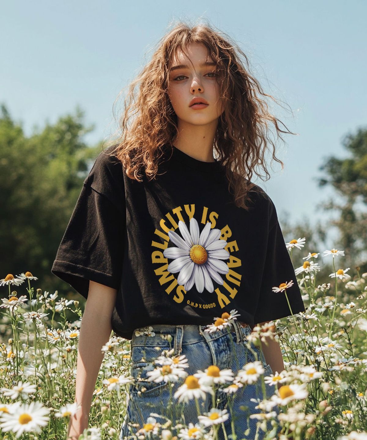 원헌드레드퍼센트 포 우먼(ONEHUNDREDPERCENT FOR WOMAN) OHPxGOODD 심플뷰티 세미오버 반팔티