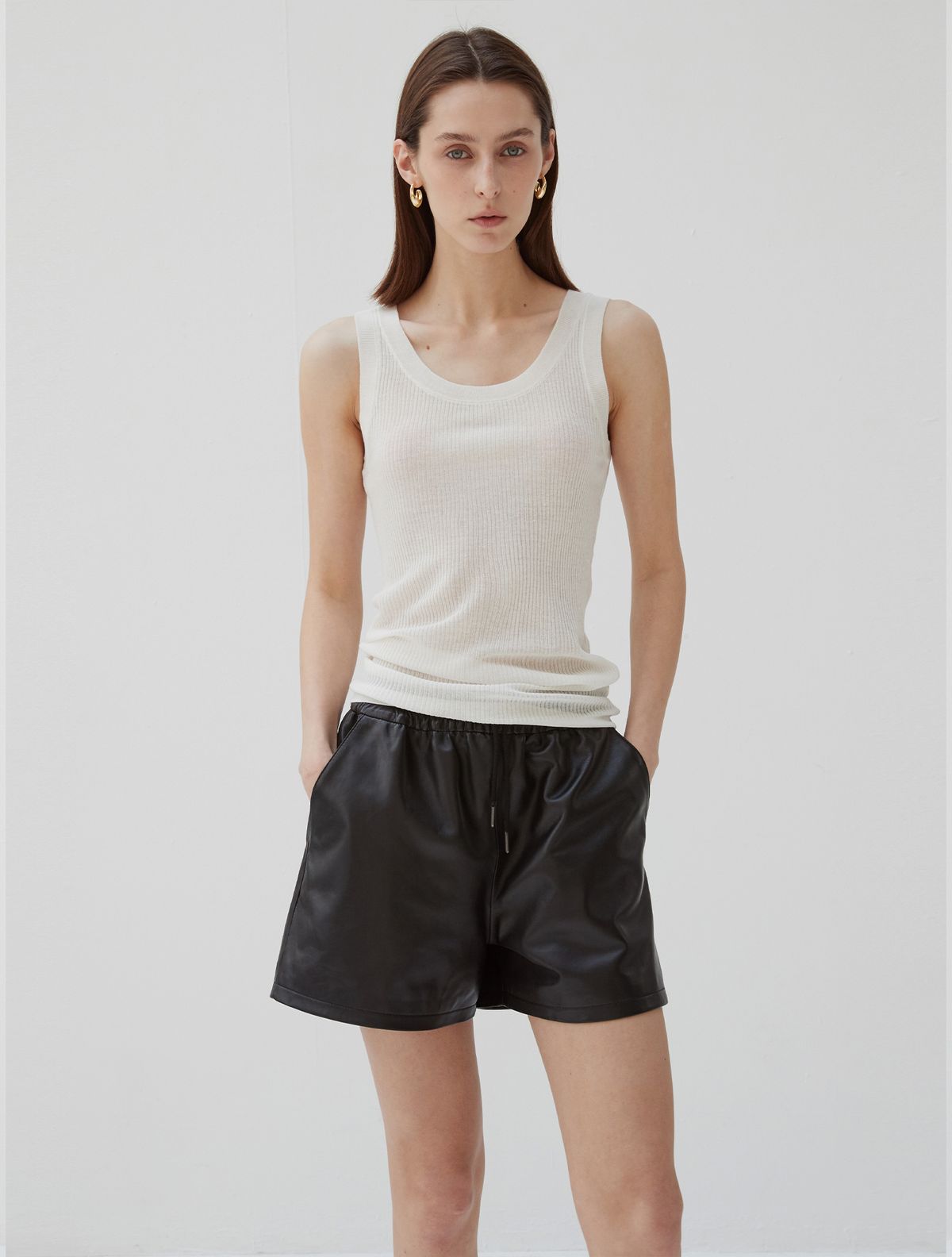 베르데마르(VERDEMAR) Italian nappa Lambskin Banding Shorts