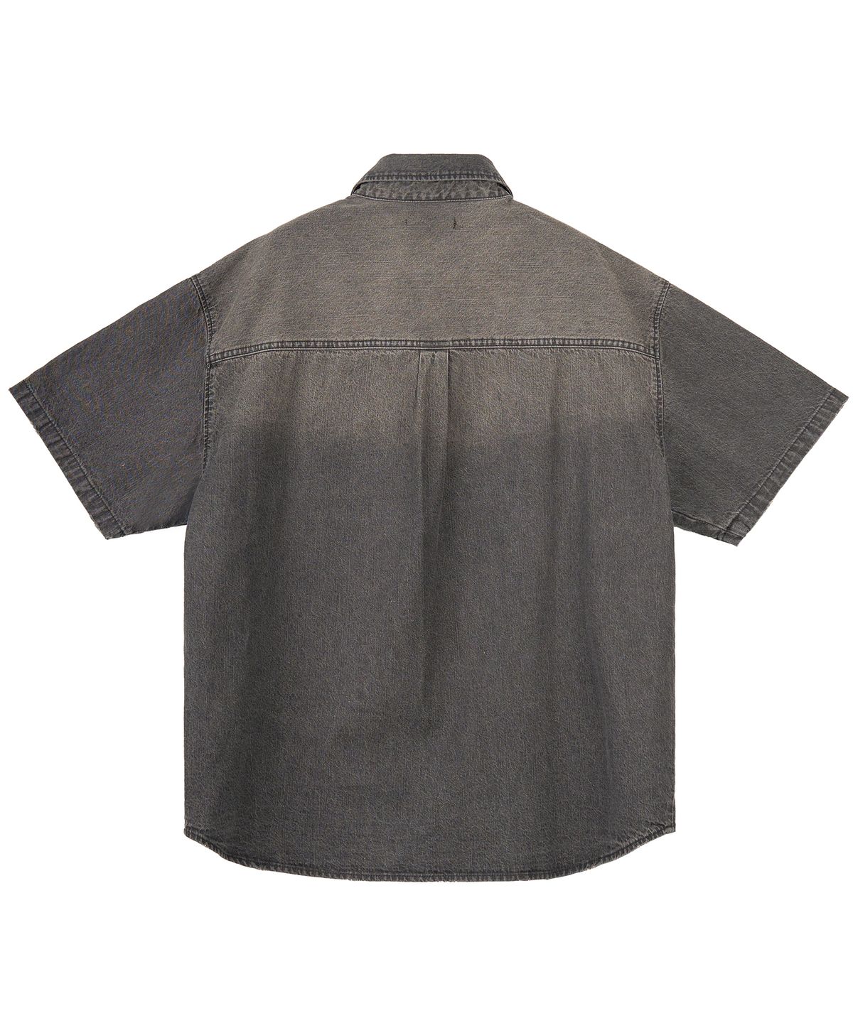 엑스컨테이너(EXCONTAINER) 데미지 워시드 데님 하프 셔츠 (FADE BLACK)