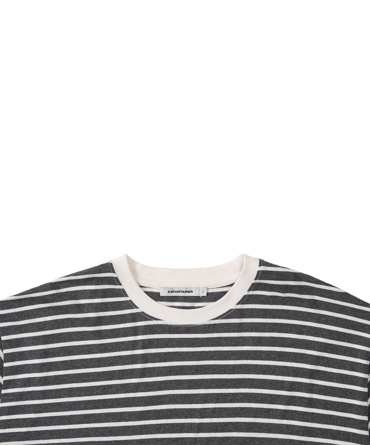 엑스컨테이너(EXCONTAINER) 리브드 스트라이프 하프 링거 티셔츠 (CREAM GREY)