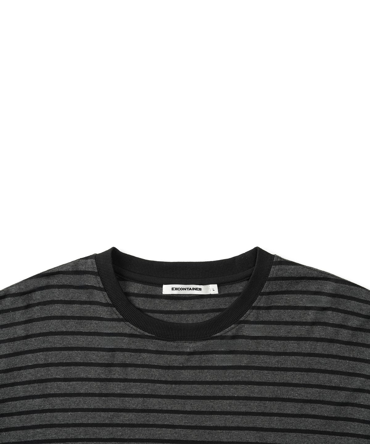 엑스컨테이너(EXCONTAINER) 리브드 스트라이프 하프 링거 티셔츠 (CHARCOAL GREY)