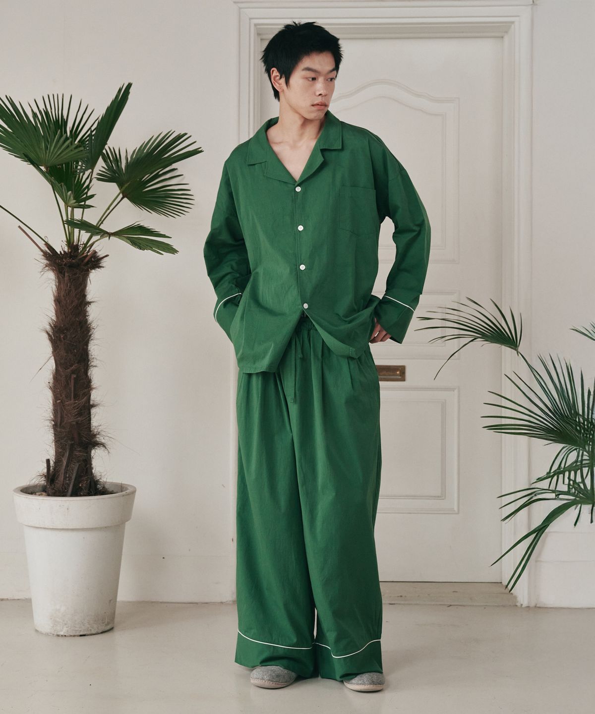 오끼뜨(OGGITT) (uni)도미토리 파이프 파자마 바질그린