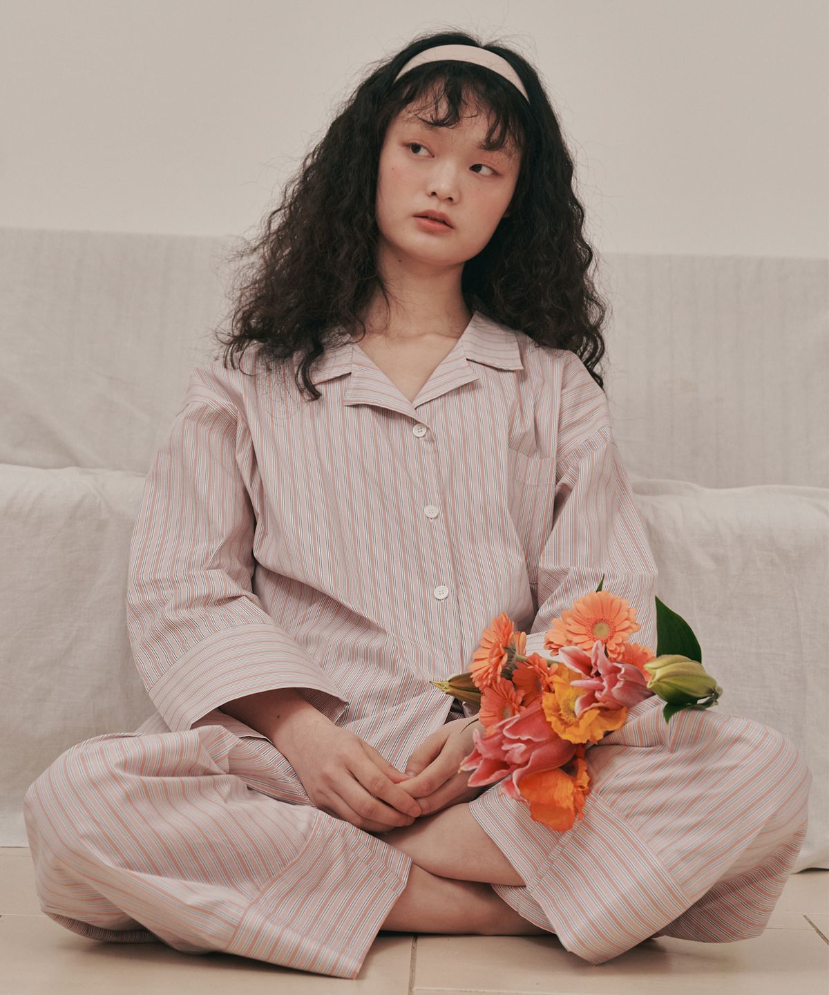 오끼뜨(OGGITT) (uni)도미토리 시즌 스트라이프 파자마 살구