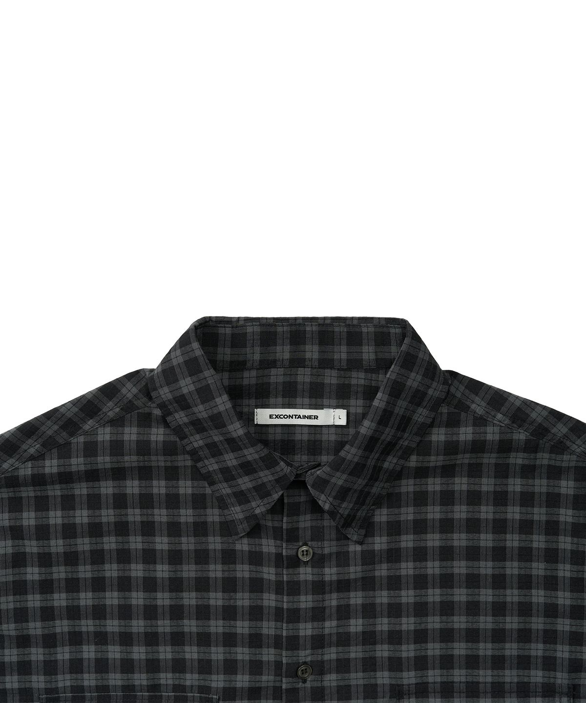 엑스컨테이너(EXCONTAINER) 투 포켓 스퀘어 체크 하프 셔츠 (SAGE GREY)