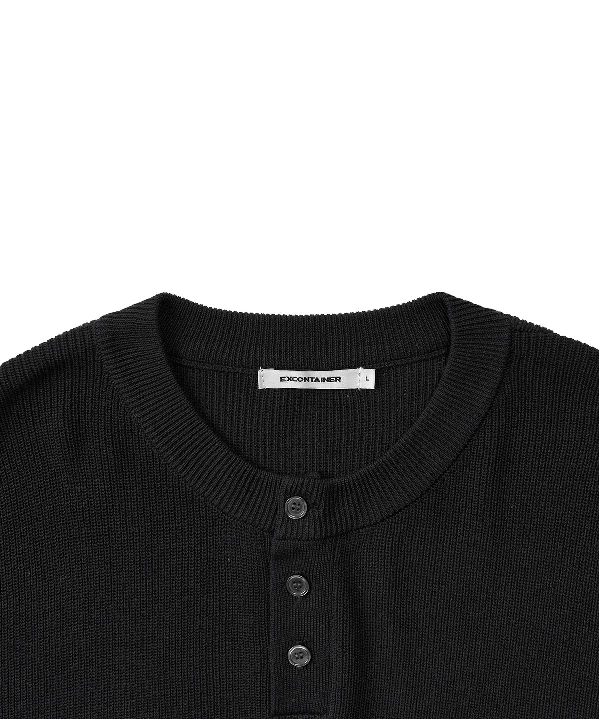 엑스컨테이너(EXCONTAINER) 클래식 헨리넥 하프 니트 (BLACK)