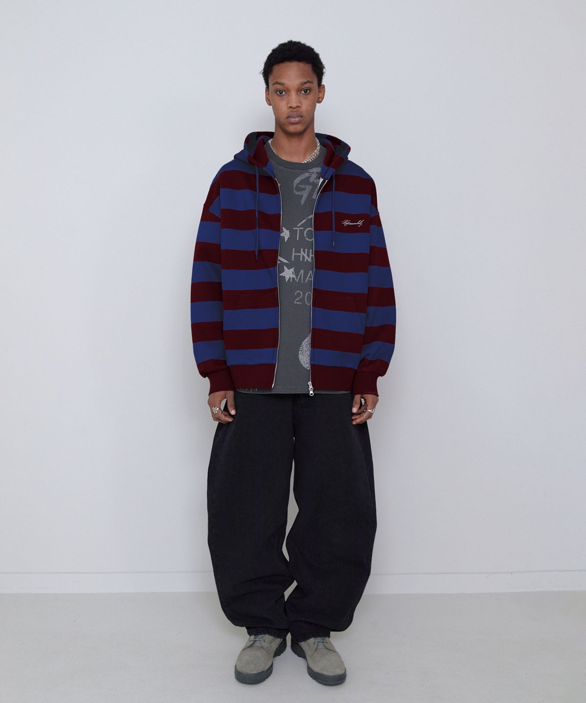 리트리버클럽(RETRIEVER CLUB) BOLD STRIPE HOOD ZIP UP [BLUE]