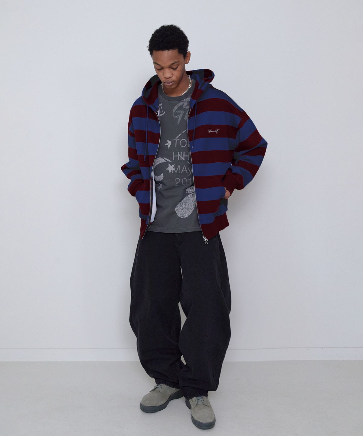 리트리버클럽(RETRIEVER CLUB) BOLD STRIPE HOOD ZIP UP [BLUE]