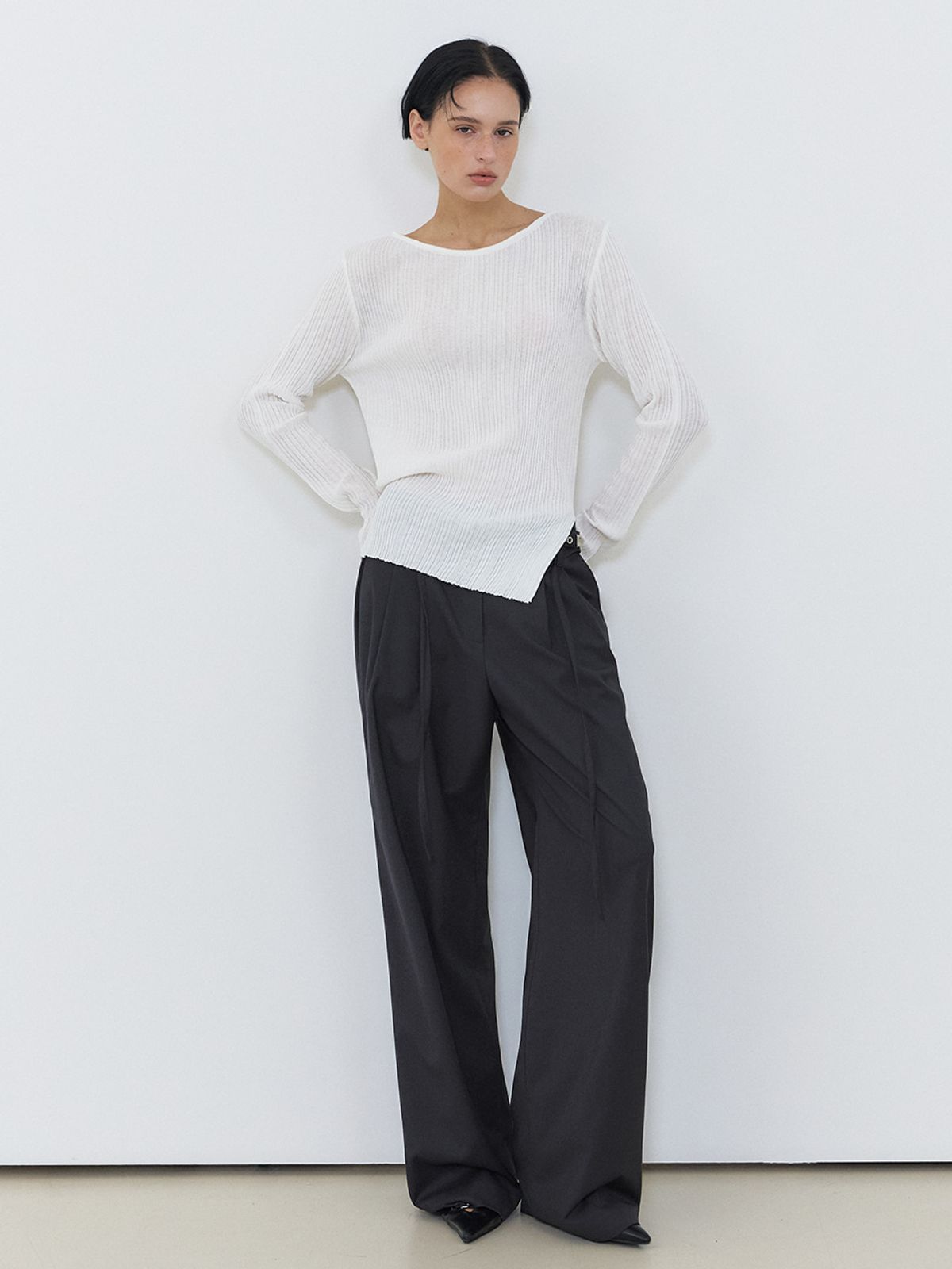에트몽(ETMON) Boat-Neck Ribbed Knit, White