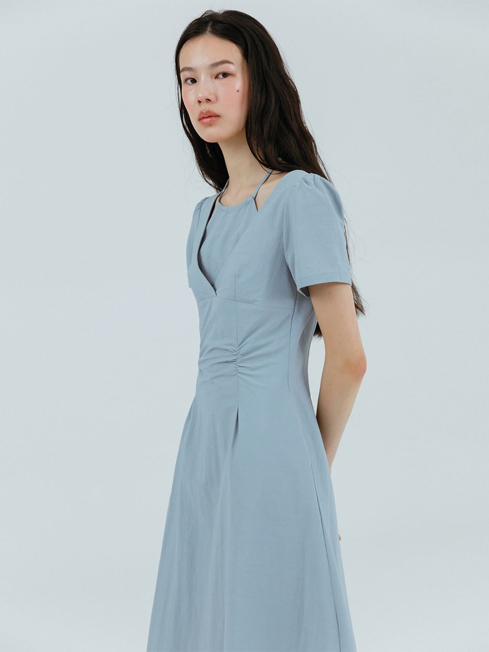 ETMON ■ Halter-Neck Shirring Dress MUSINSA | ETMON Halter-Neck Shirring Dress, Sky Blue