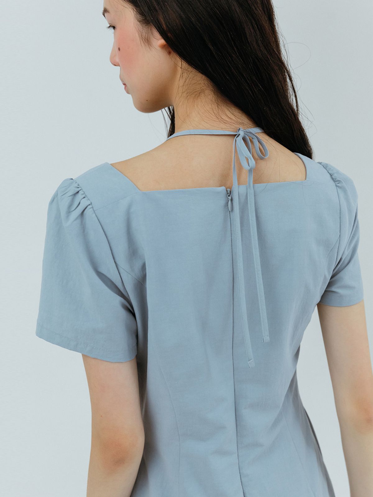 에트몽(ETMON) Halter-Neck Shirring Dress, Sky Blue
