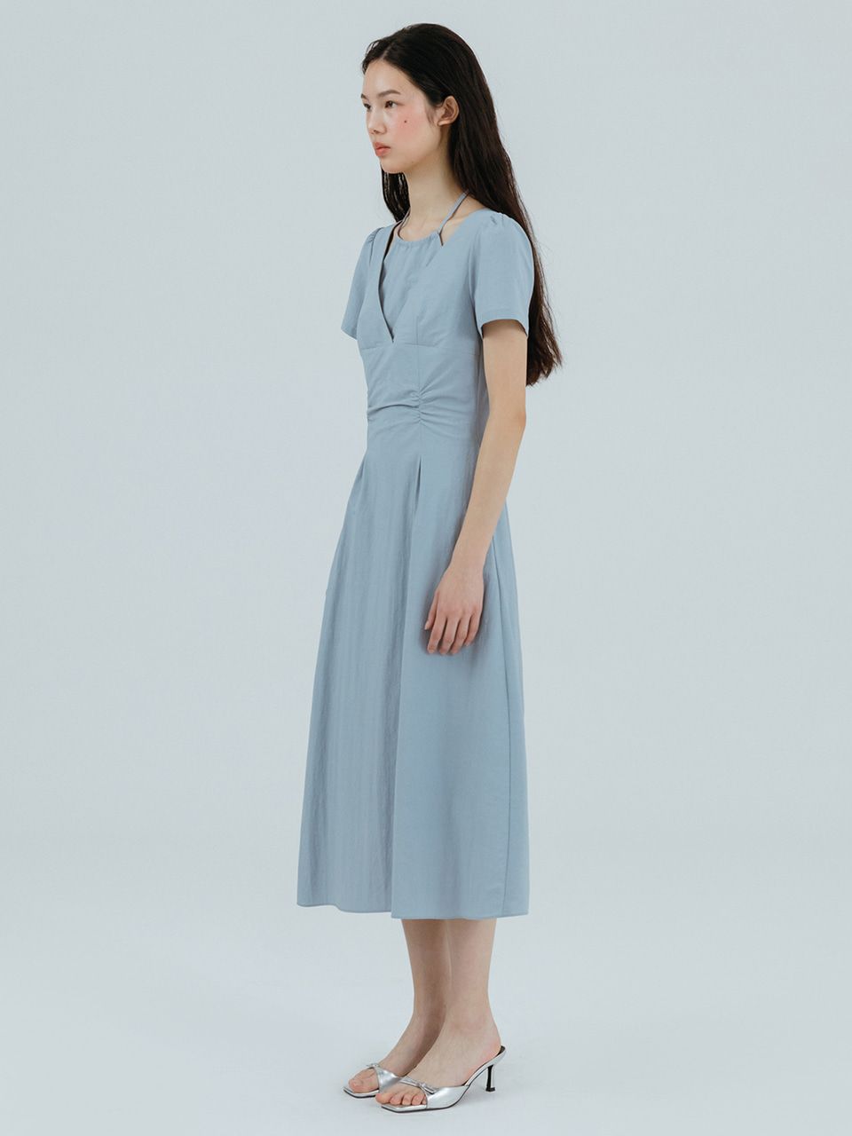 ETMON ■ Halter-Neck Shirring Dress MUSINSA | ETMON Halter-Neck Shirring Dress, Sky Blue