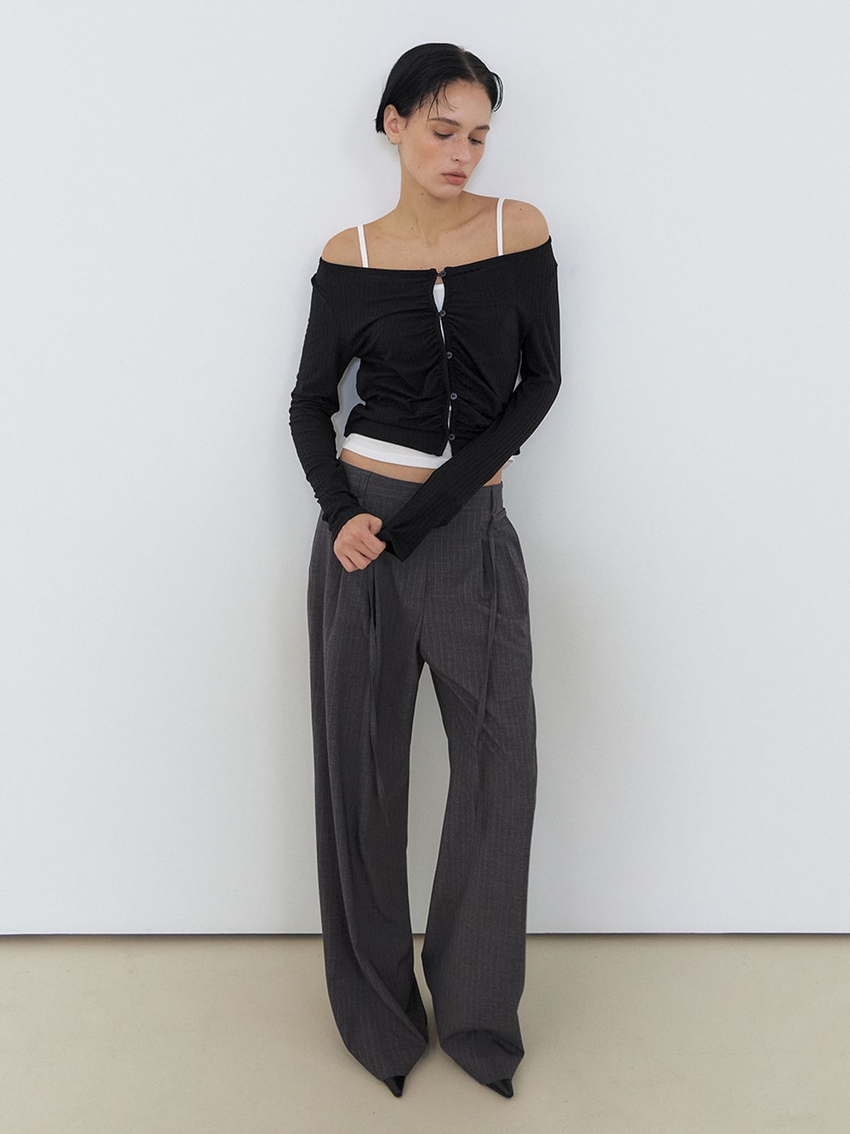 에트몽(ETMON) Shirring Cardigan Set, Black