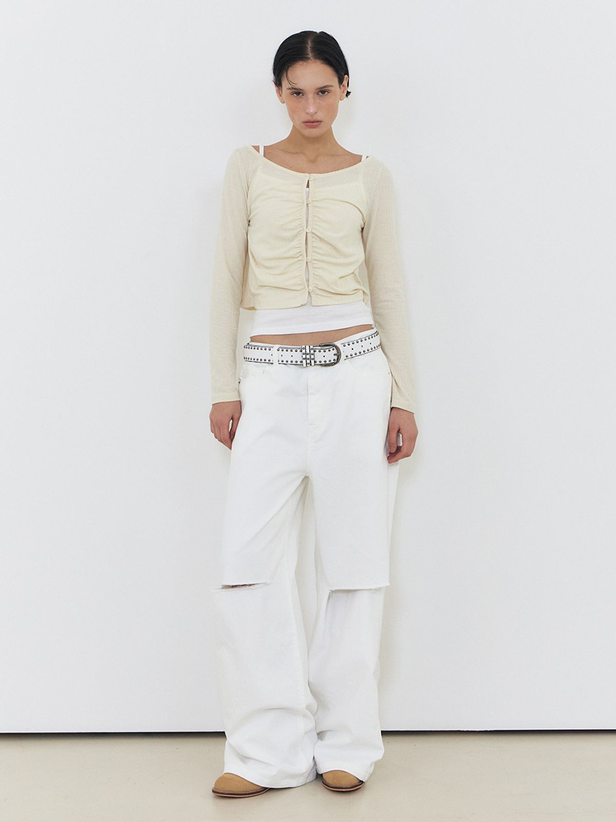 에트몽(ETMON) Shirring Cardigan Set, Light Yellow
