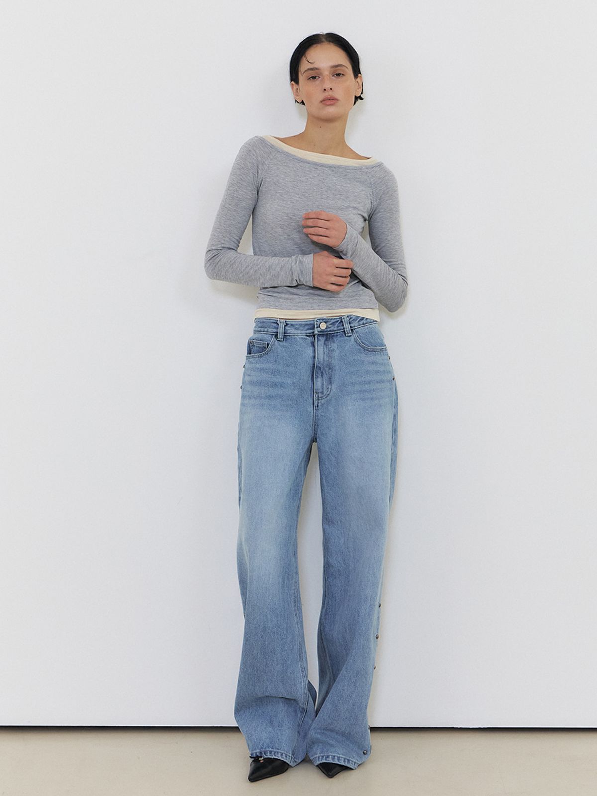 에트몽(ETMON) Layered Boatneck T-Shirt, Grey