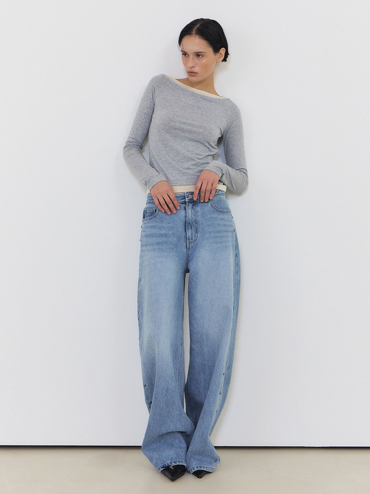 에트몽(ETMON) Layered Boatneck T-Shirt, Grey