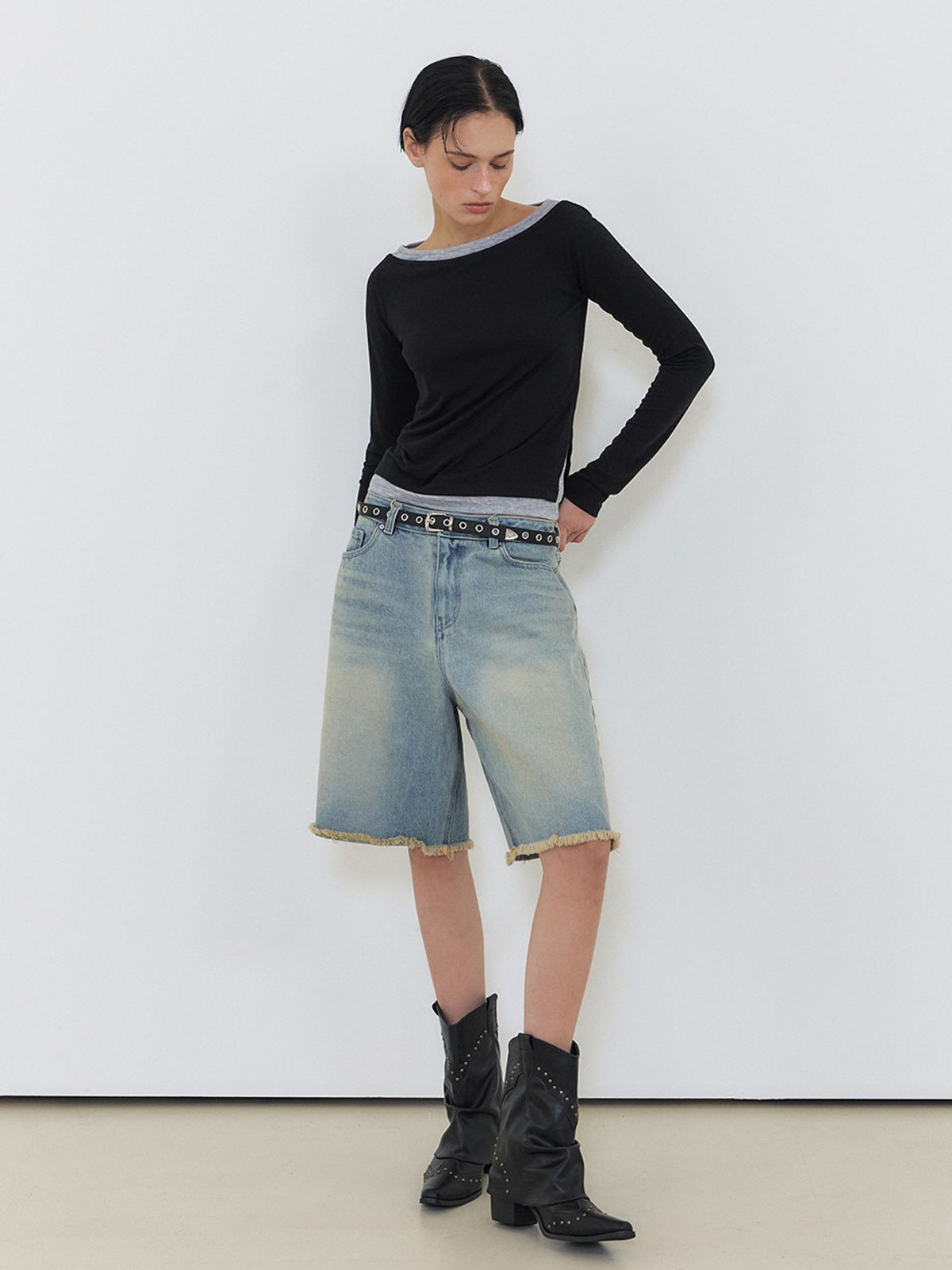 에트몽(ETMON) Layered Boatneck T-Shirt, Black
