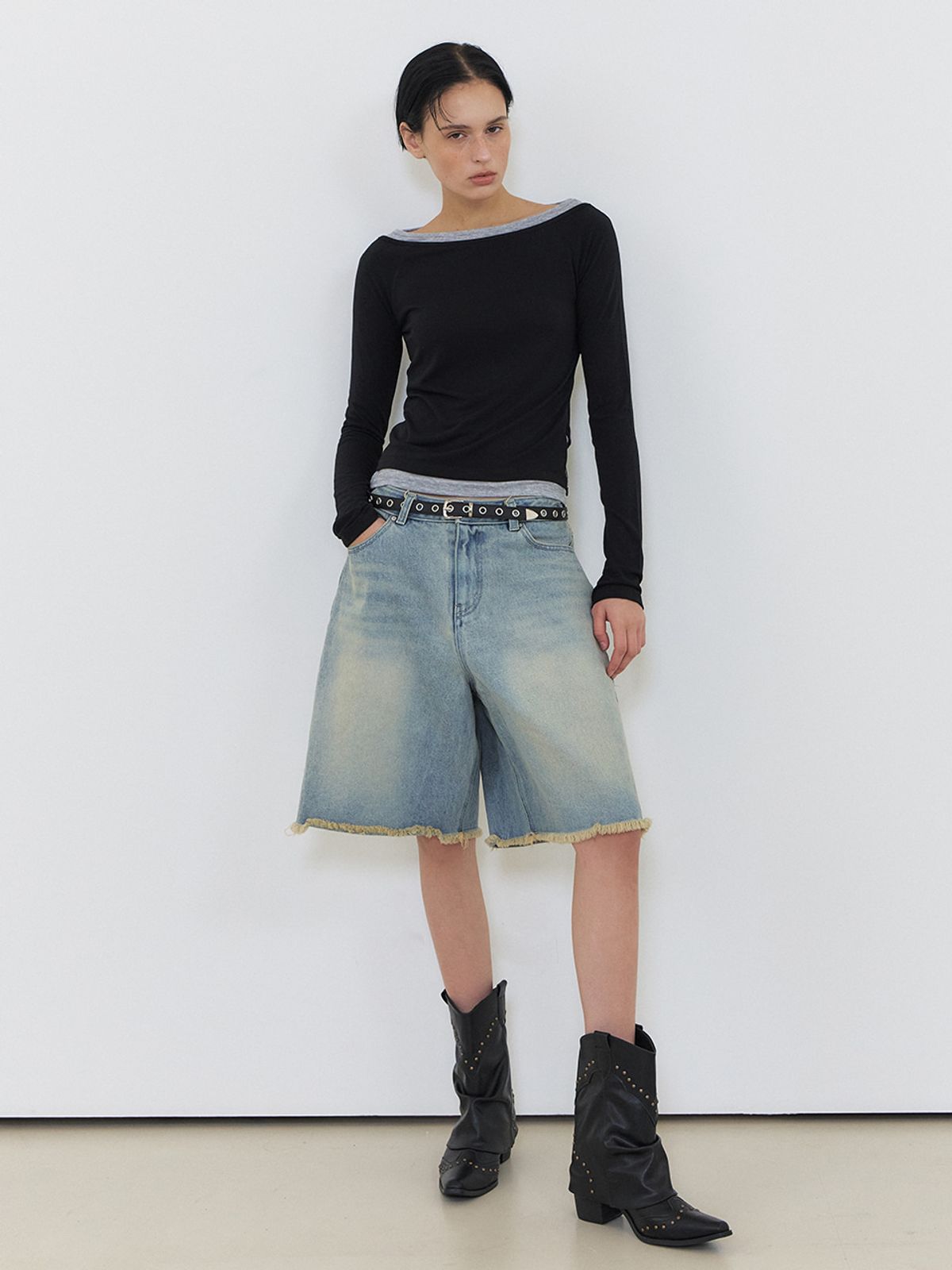 에트몽(ETMON) Layered Boatneck T-Shirt, Black