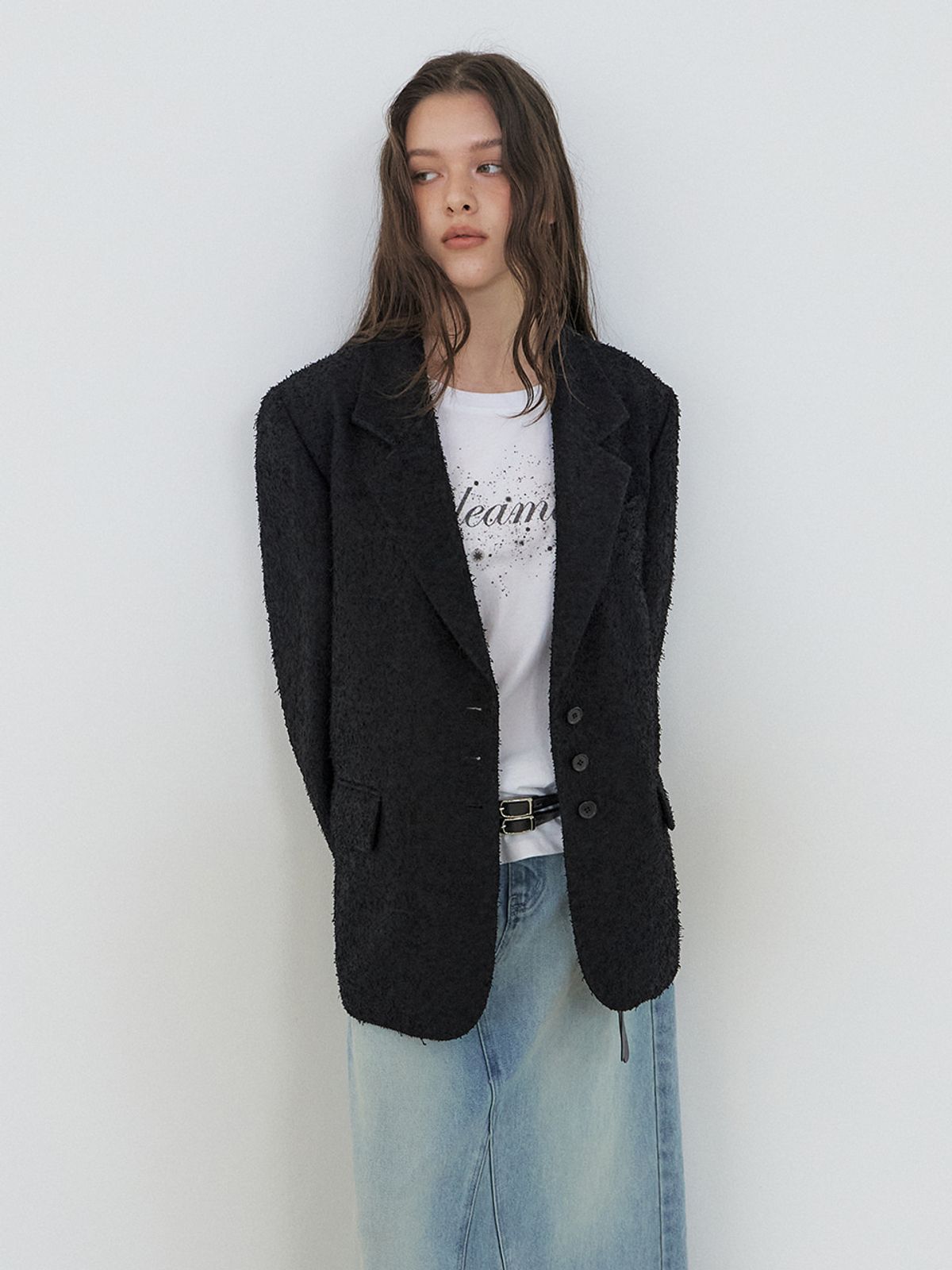 에트몽(ETMON) Tweed Tailored Jacket, Black